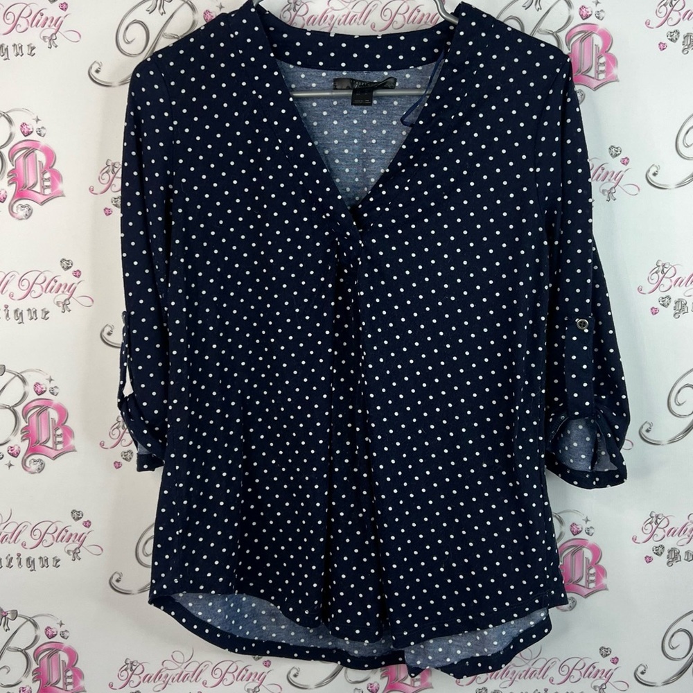 Streetwear Society top dotted blue Navy and White Dot Blouse